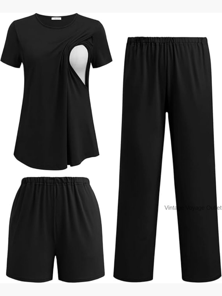 Maternity Nursing Pajamas Set Short Sleeve Top Shorts Pants Postpartum Sleepwear